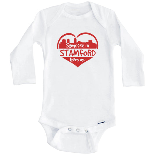 Someone in Stamford Loves Me Stamford Connecticut Skyline Heart Baby Onesie (Long Sleeves)