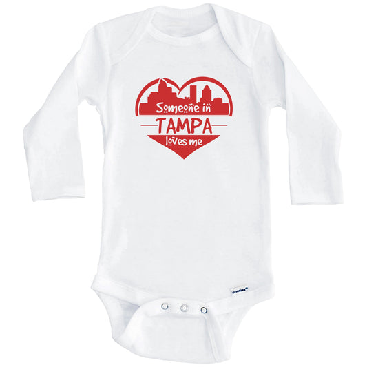 Someone in Tampa Loves Me Tampa Florida Skyline Heart Baby Onesie (Long Sleeves)