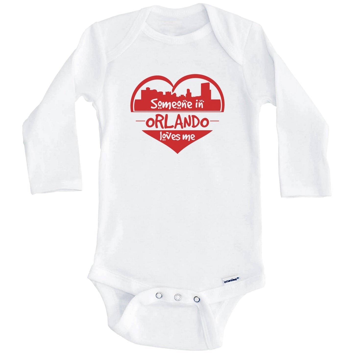 Someone in Orlando Loves Me Orlando Florida Skyline Heart Baby Onesie (Long Sleeves)