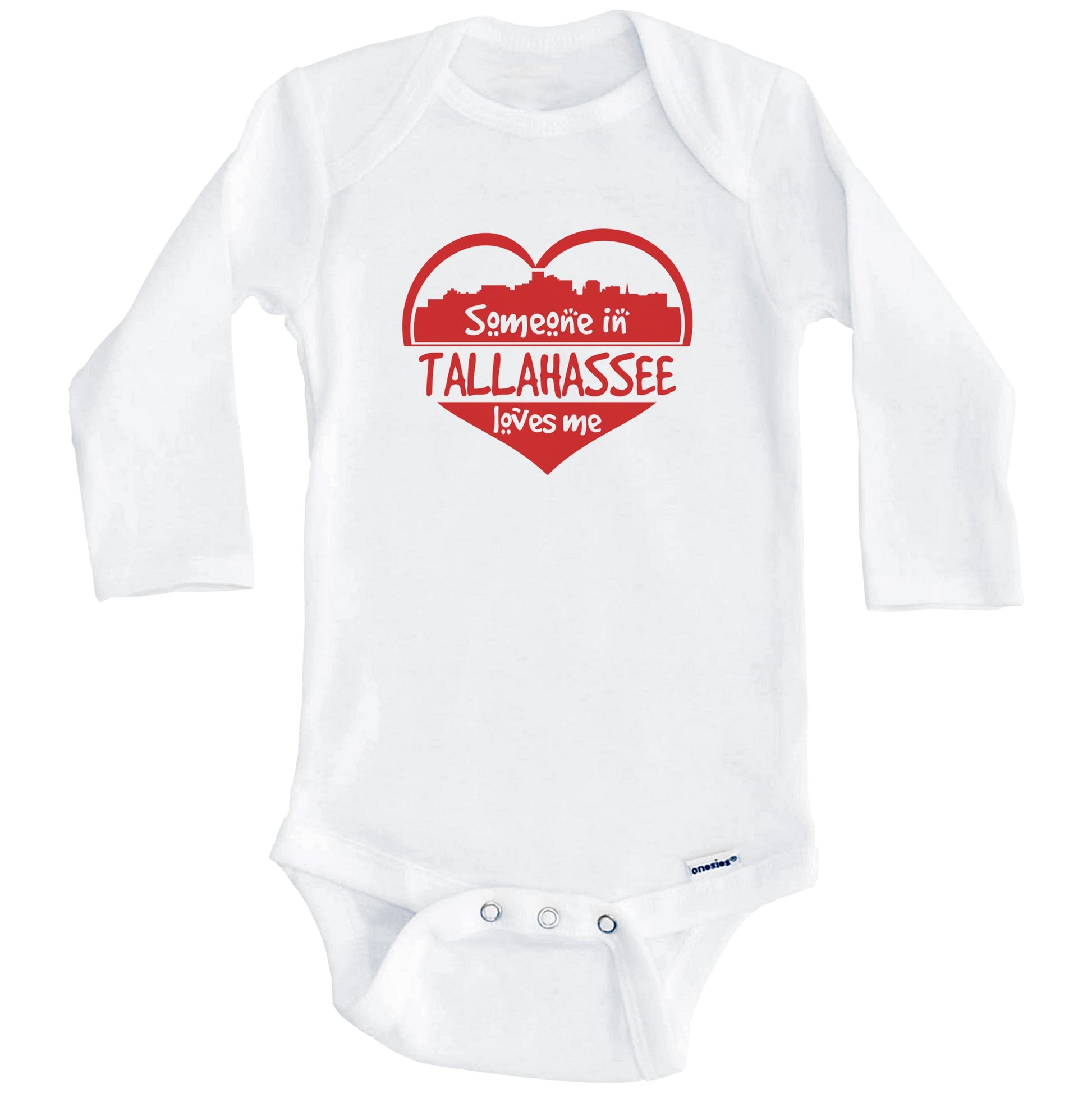 Someone in Tallahassee Loves Me Tallahassee Florida Skyline Heart Baby Onesie (Long Sleeves)