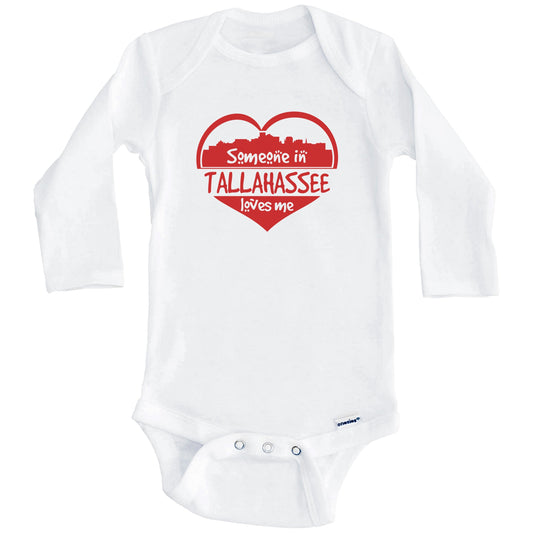 Someone in Tallahassee Loves Me Tallahassee Florida Skyline Heart Baby Onesie (Long Sleeves)