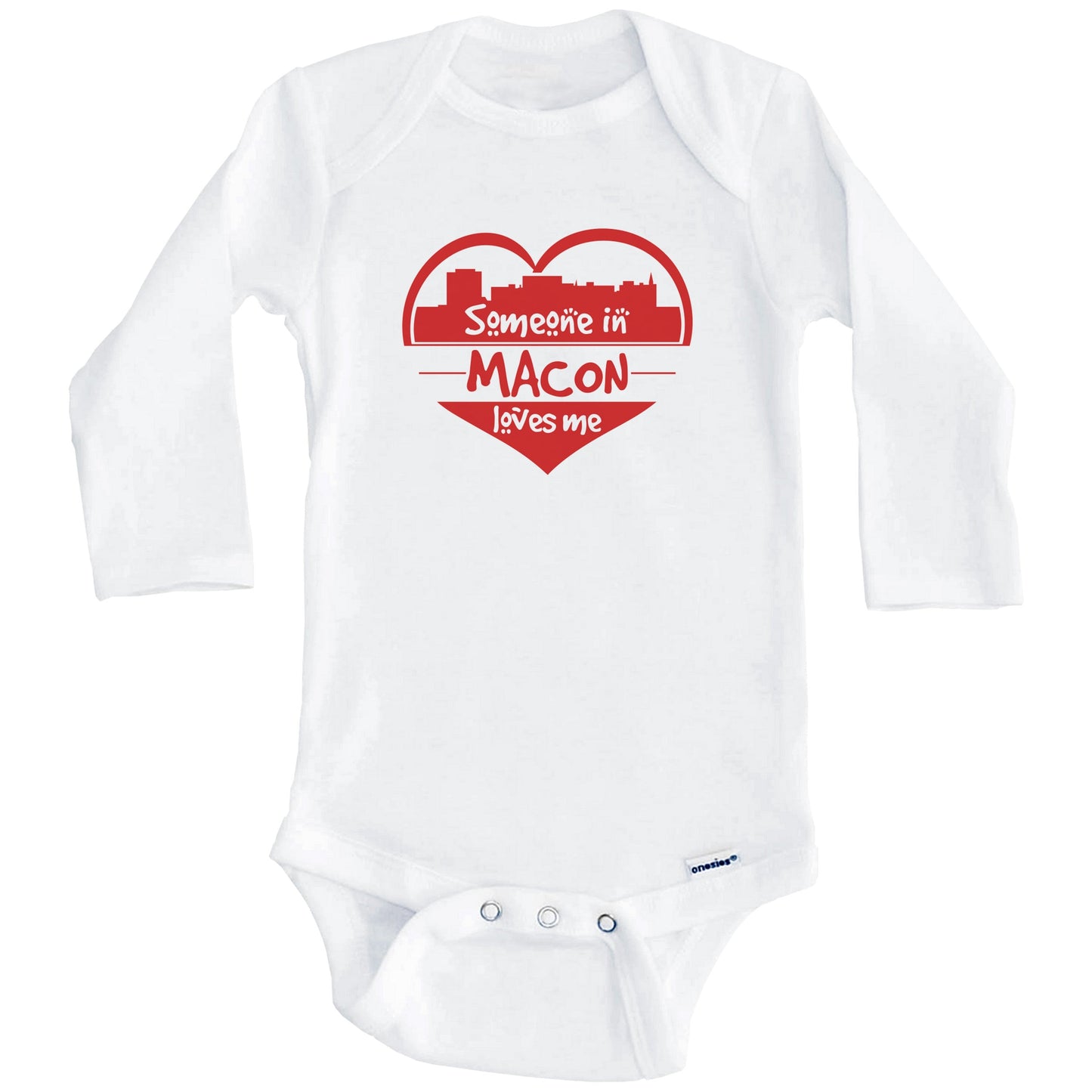 Someone in Macon Loves Me Macon Georgia Skyline Heart Baby Onesie (Long Sleeves)