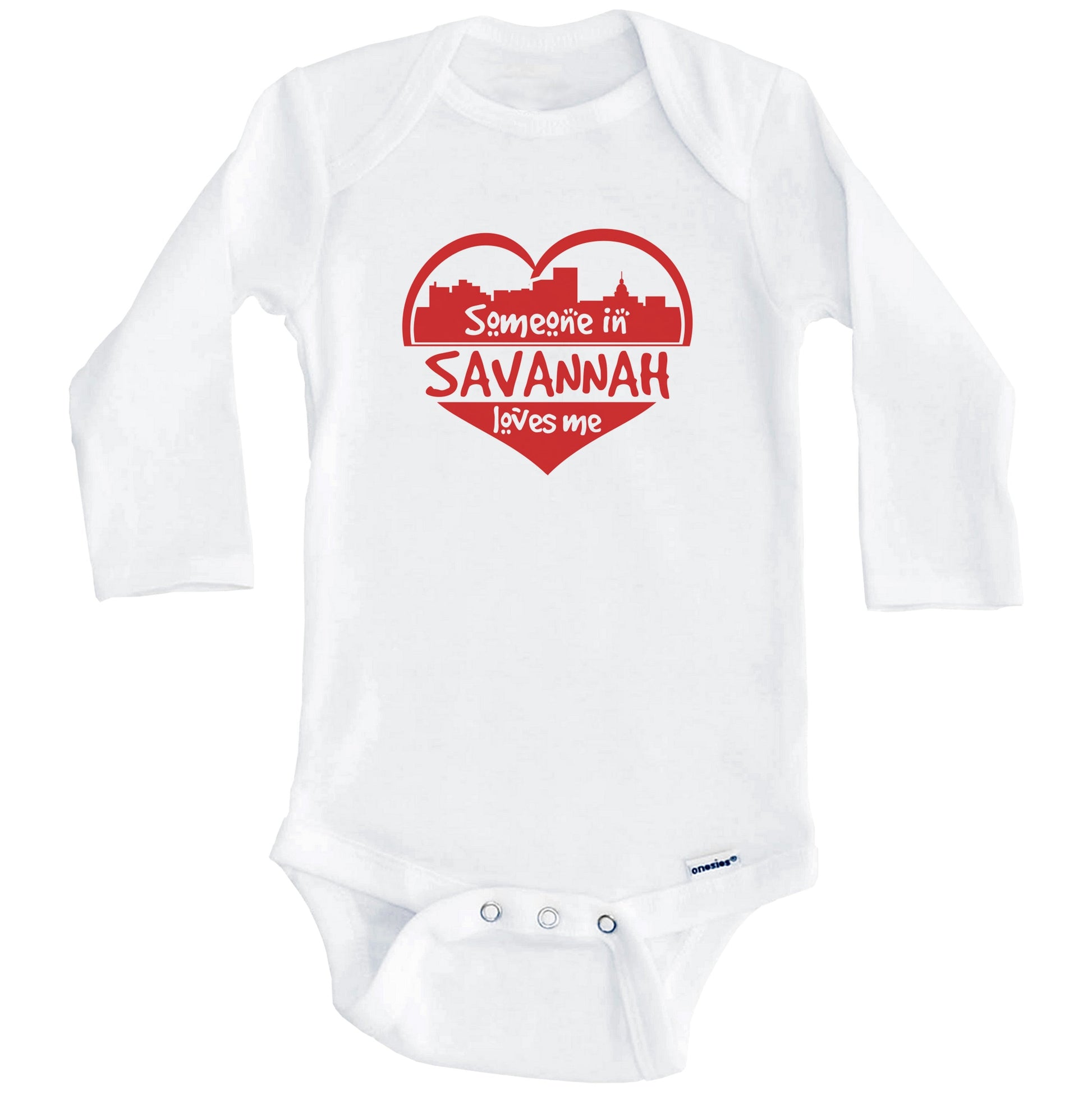Someone in Savannah Loves Me Savannah Georgia Skyline Heart Baby Onesie (Long Sleeves)