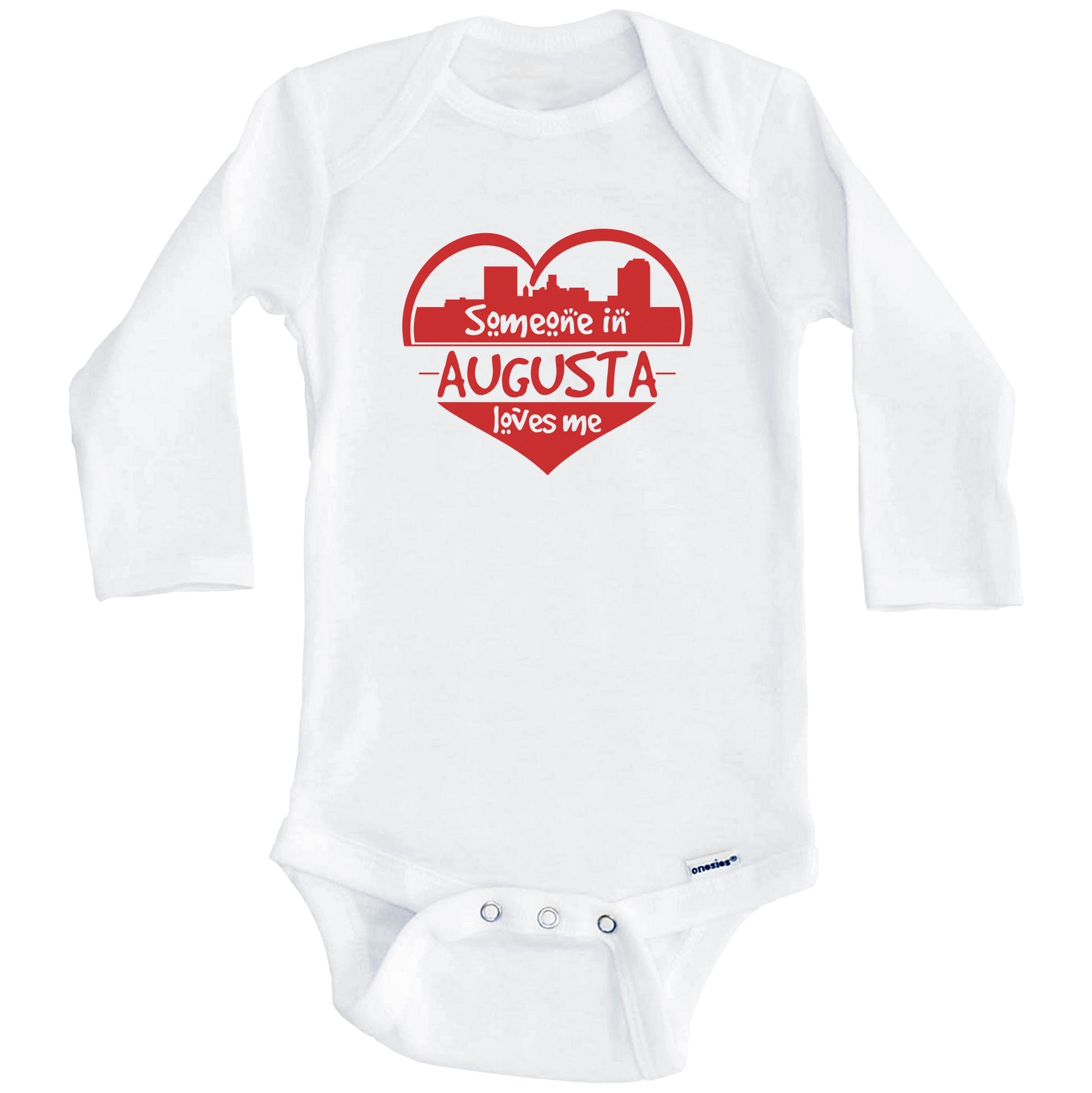 Someone in Augusta Loves Me Augusta Georgia Skyline Heart Baby Onesie (Long Sleeves)