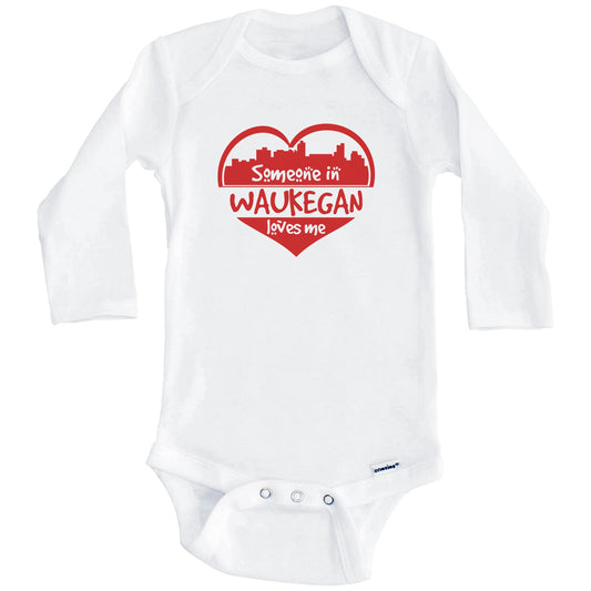 Someone in Waukegan Loves Me Waukegan Illinois Skyline Heart Baby Onesie (Long Sleeves)