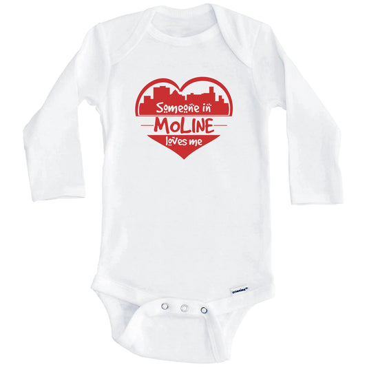 Someone in Moline Loves Me Moline Illinois Skyline Heart Baby Onesie (Long Sleeves)