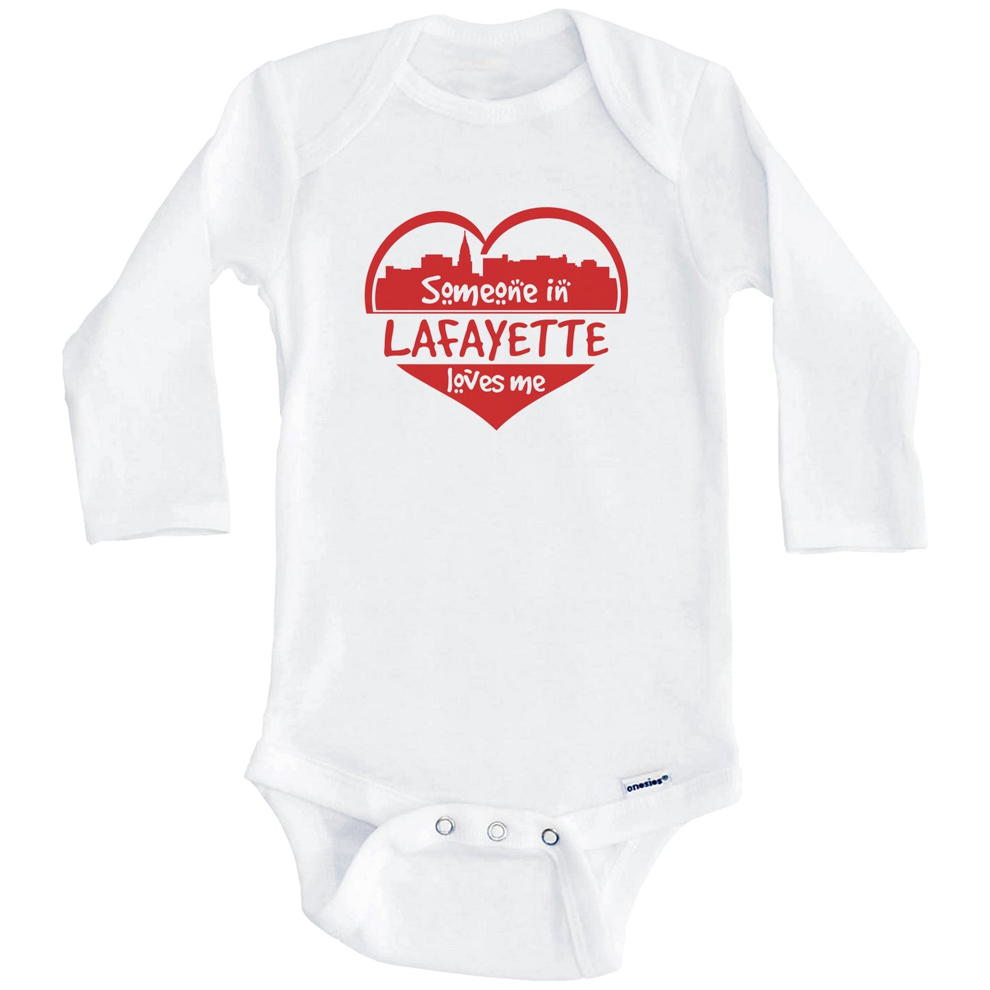Someone in Lafayette Loves Me Lafayette Indiana Skyline Heart Baby Onesie (Long Sleeves)