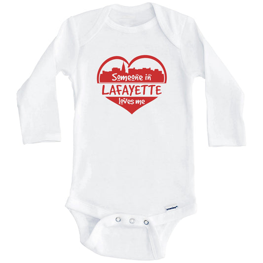 Someone in Lafayette Loves Me Lafayette Indiana Skyline Heart Baby Onesie (Long Sleeves)