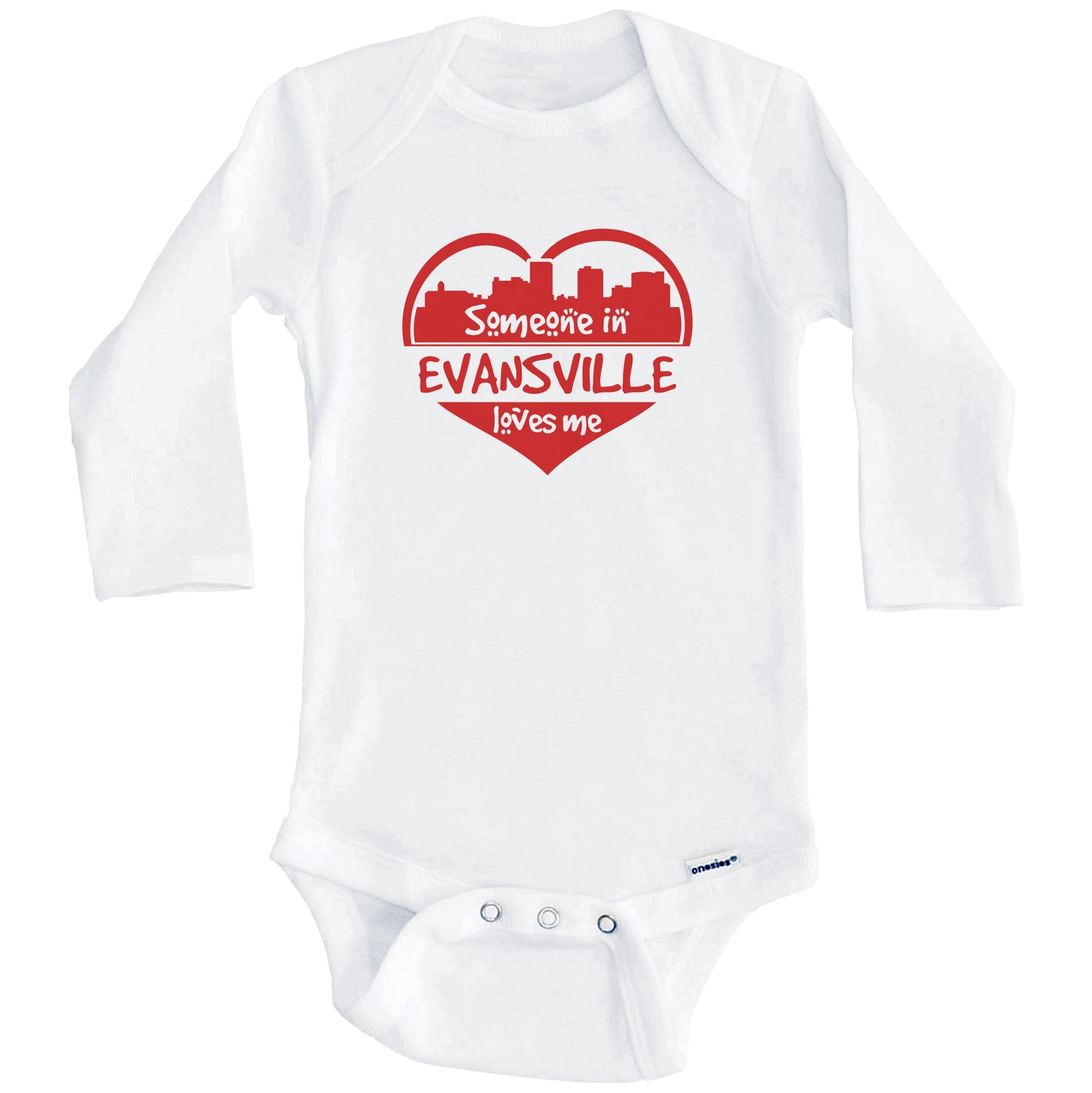 Someone in Evansville Loves Me Evansville Indiana Skyline Heart Baby Onesie (Long Sleeves)