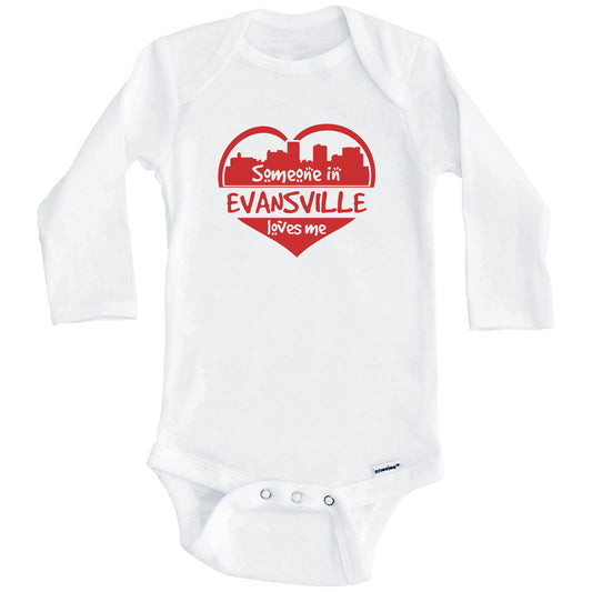 Someone in Evansville Loves Me Evansville Indiana Skyline Heart Baby Onesie (Long Sleeves)