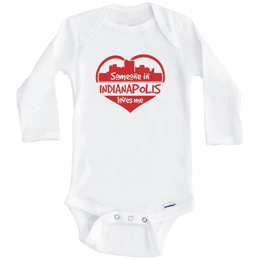 Someone in Indianapolis Loves Me Indianapolis Indiana Skyline Heart Baby Onesie (Long Sleeves)