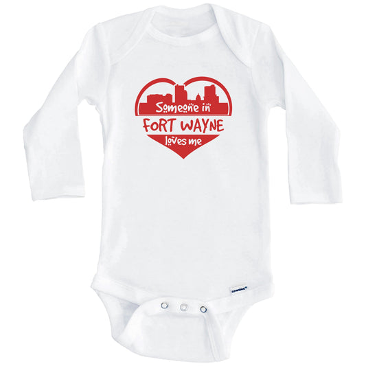 Someone in Fort Wayne Loves Me Fort Wayne Indiana Skyline Heart Baby Onesie (Long Sleeves)