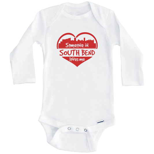Someone in South Bend Loves Me South Bend Indiana Skyline Heart Baby Onesie (Long Sleeves)
