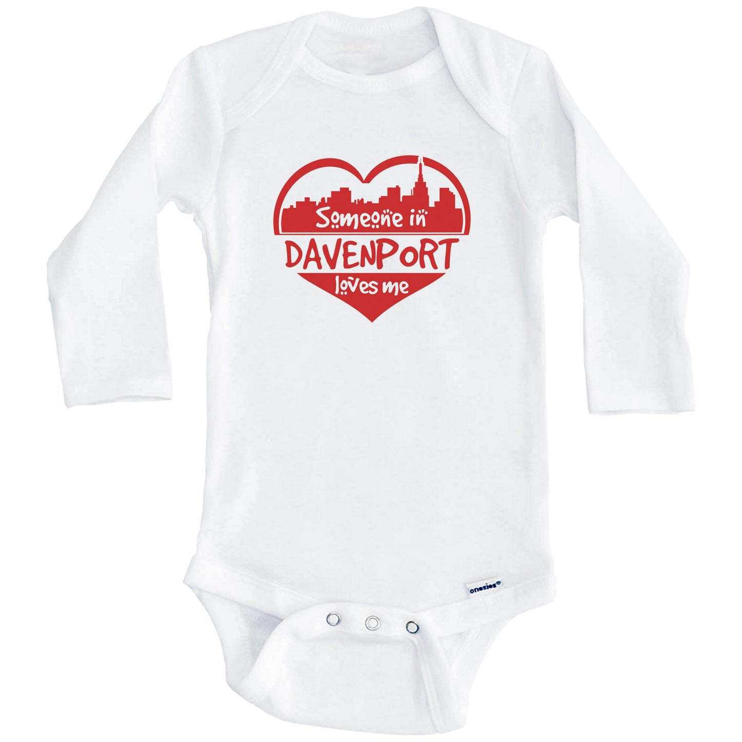 Someone in Davenport Loves Me Davenport Iowa Skyline Heart Baby Onesie (Long Sleeves)