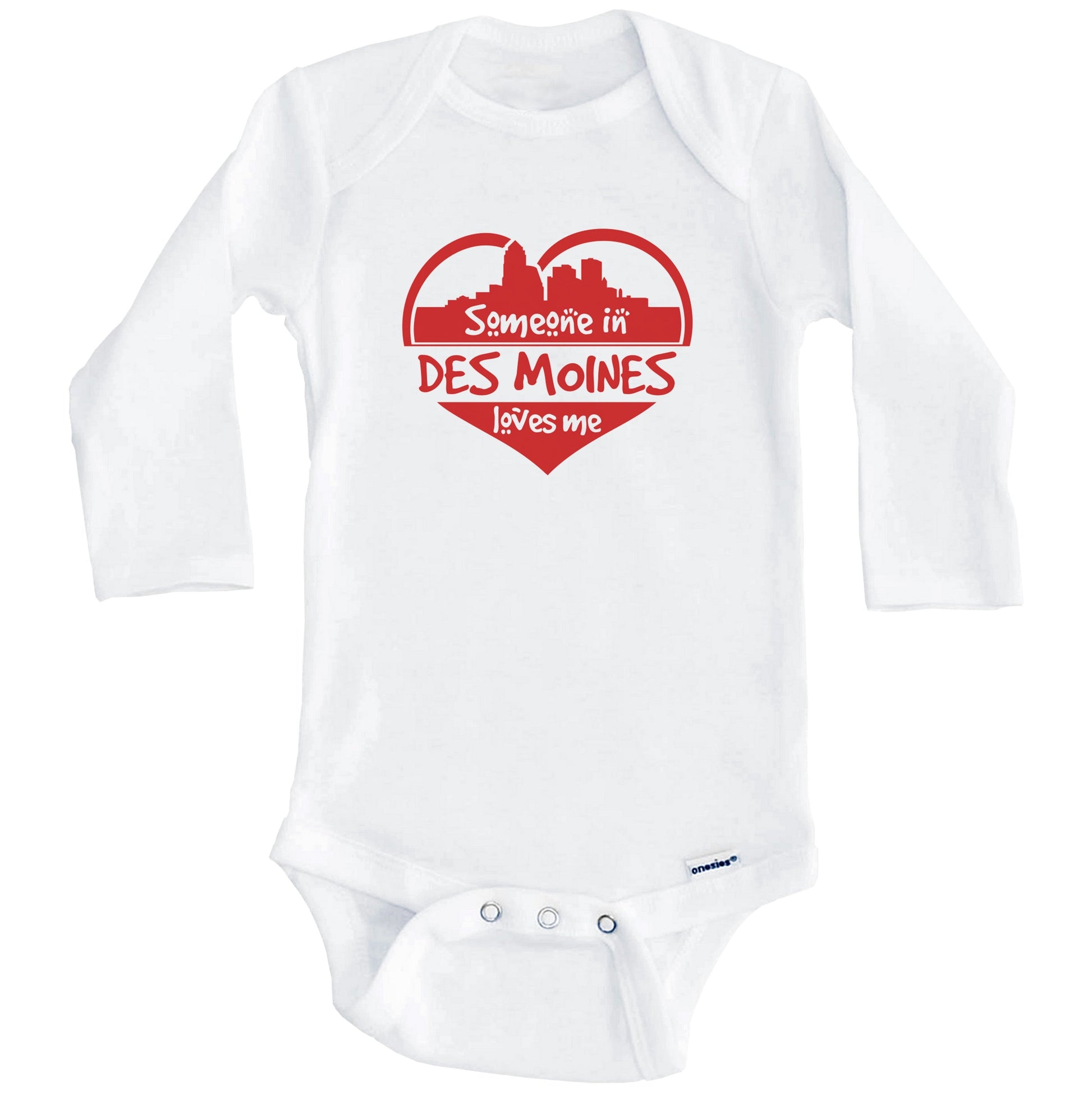 Someone in Des Moines Loves Me Des Moines Iowa Skyline Heart Baby Onesie (Long Sleeves)