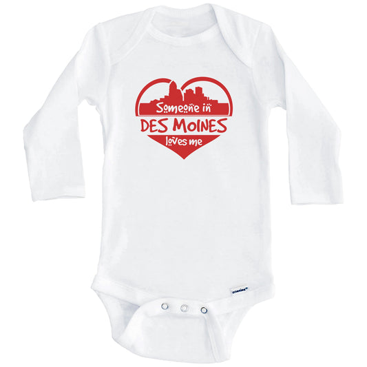 Someone in Des Moines Loves Me Des Moines Iowa Skyline Heart Baby Onesie (Long Sleeves)