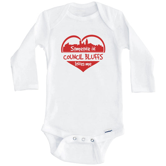Someone in Council Bluffs Loves Me Council Bluffs Iowa Skyline Heart Baby Onesie (Long Sleeves)