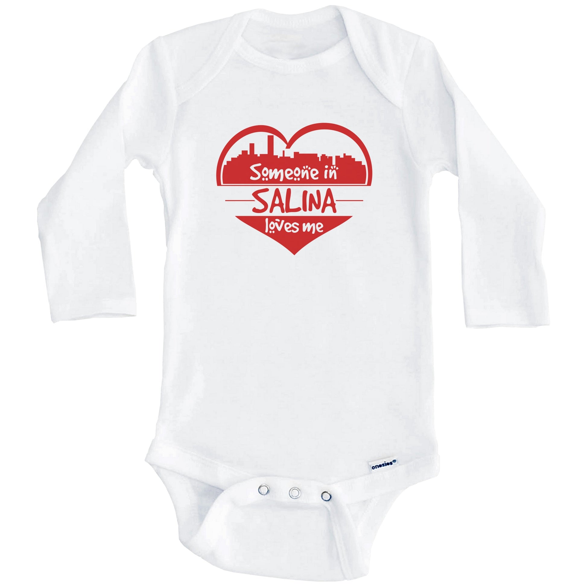 Someone in Salina Loves Me Salina Kansas Skyline Heart Baby Onesie (Long Sleeves)