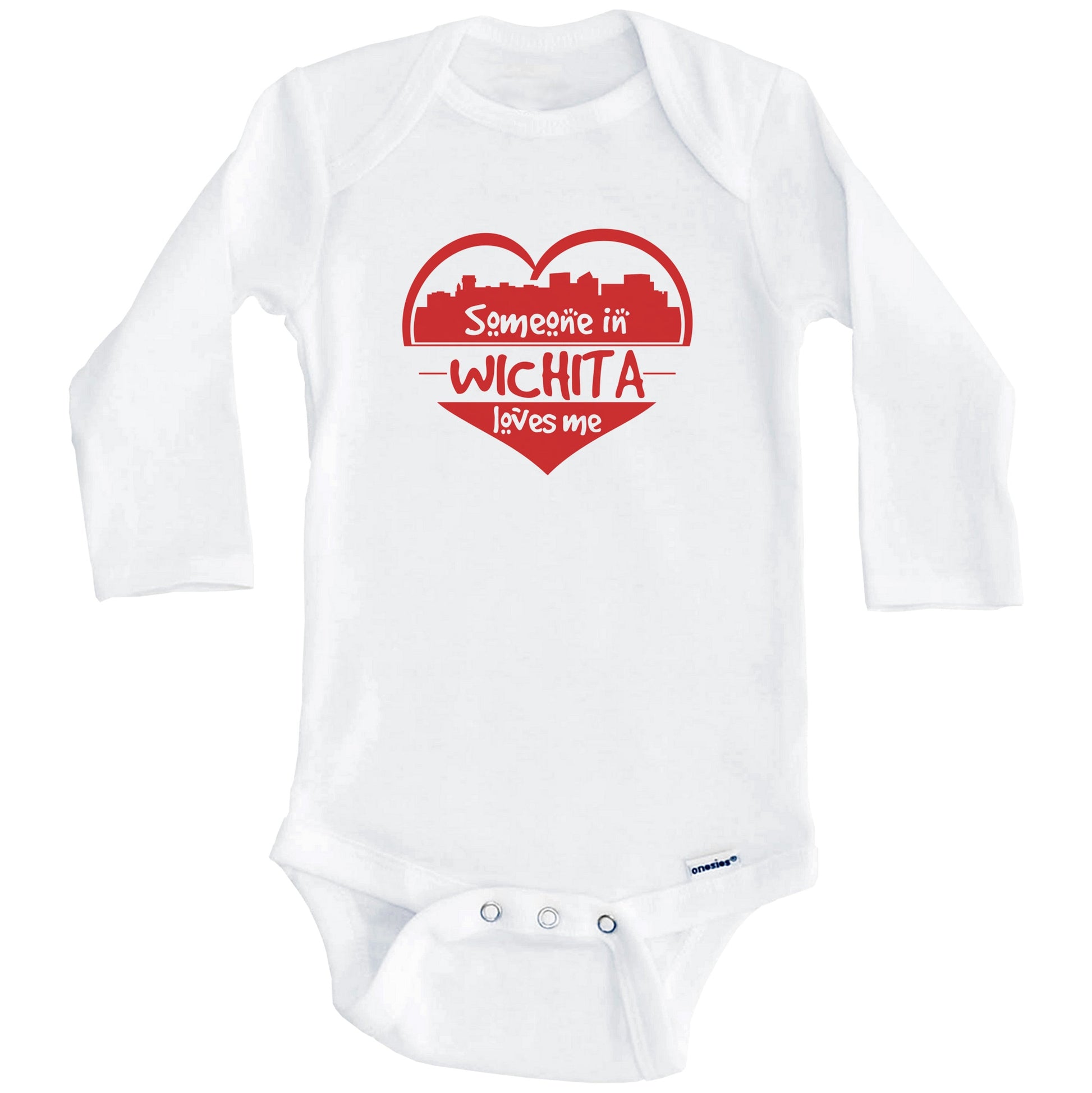 Someone in Wichita Loves Me Wichita Kansas Skyline Heart Baby Onesie (Long Sleeves)