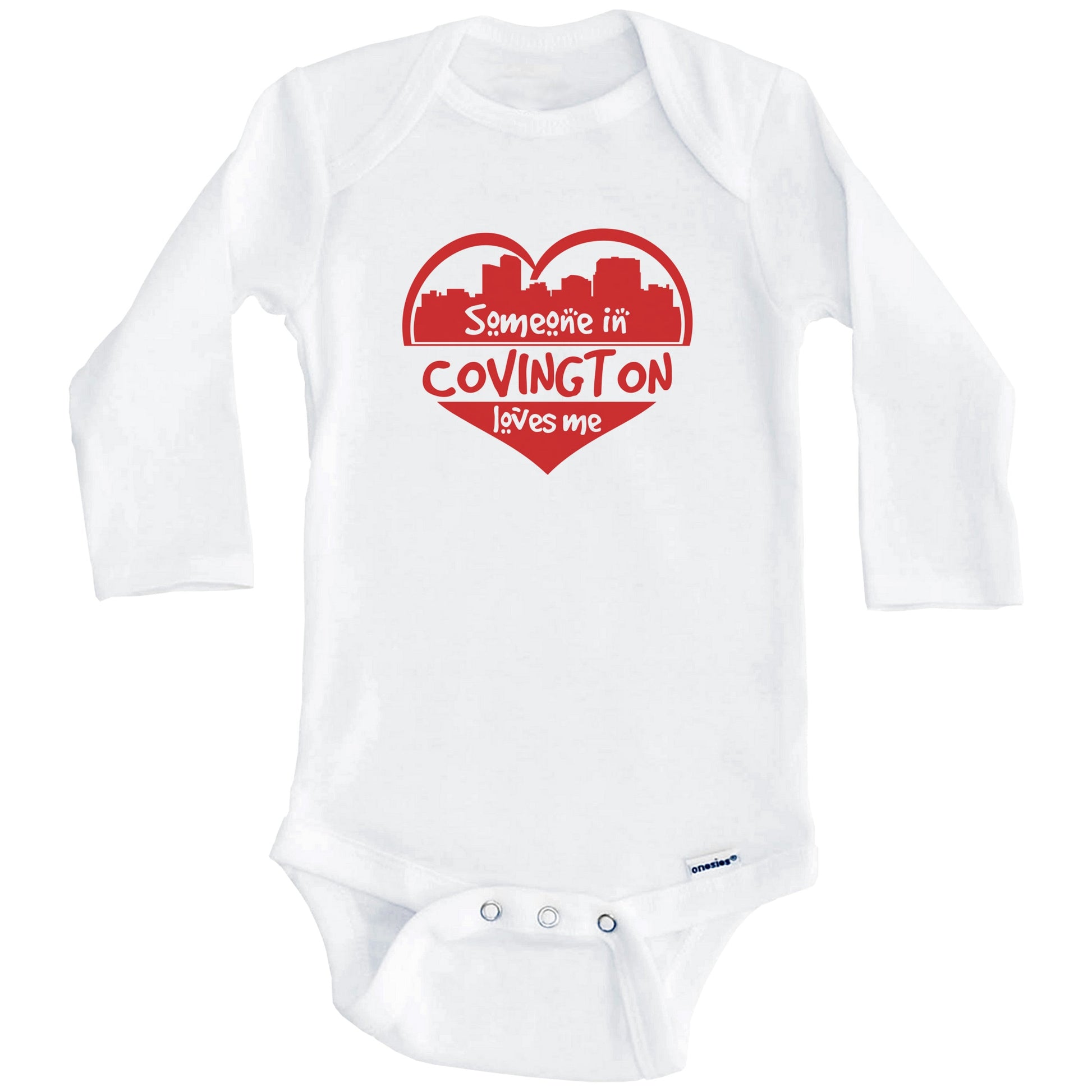 Someone in Covington Loves Me Covington Kentucky Skyline Heart Baby Onesie (Long Sleeves)