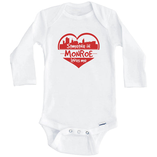 Someone in Monroe Loves Me Monroe Louisiana Skyline Heart Baby Onesie (Long Sleeves)