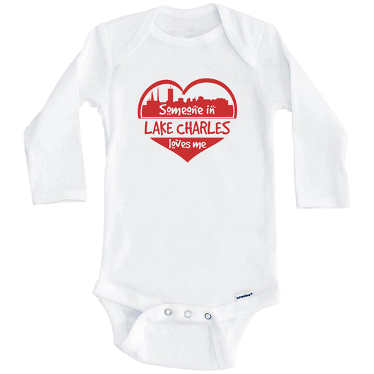 Someone in Lake Charles Loves Me Lake Charles Louisiana Skyline Heart Baby Onesie (Long Sleeves)