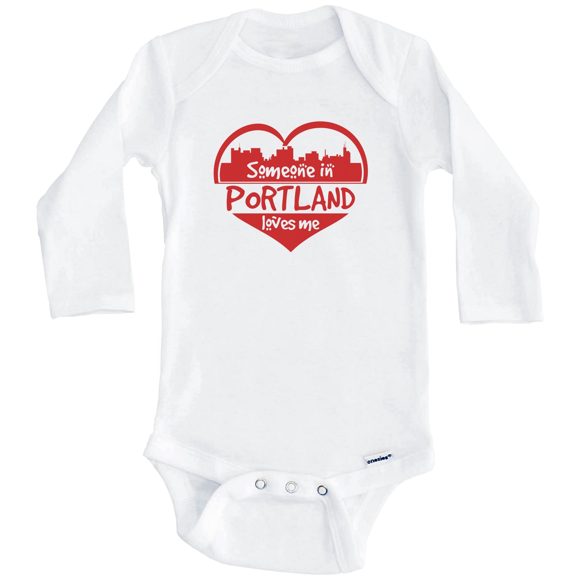 Someone in Portland Loves Me Portland Maine Skyline Heart Baby Onesie (Long Sleeves)