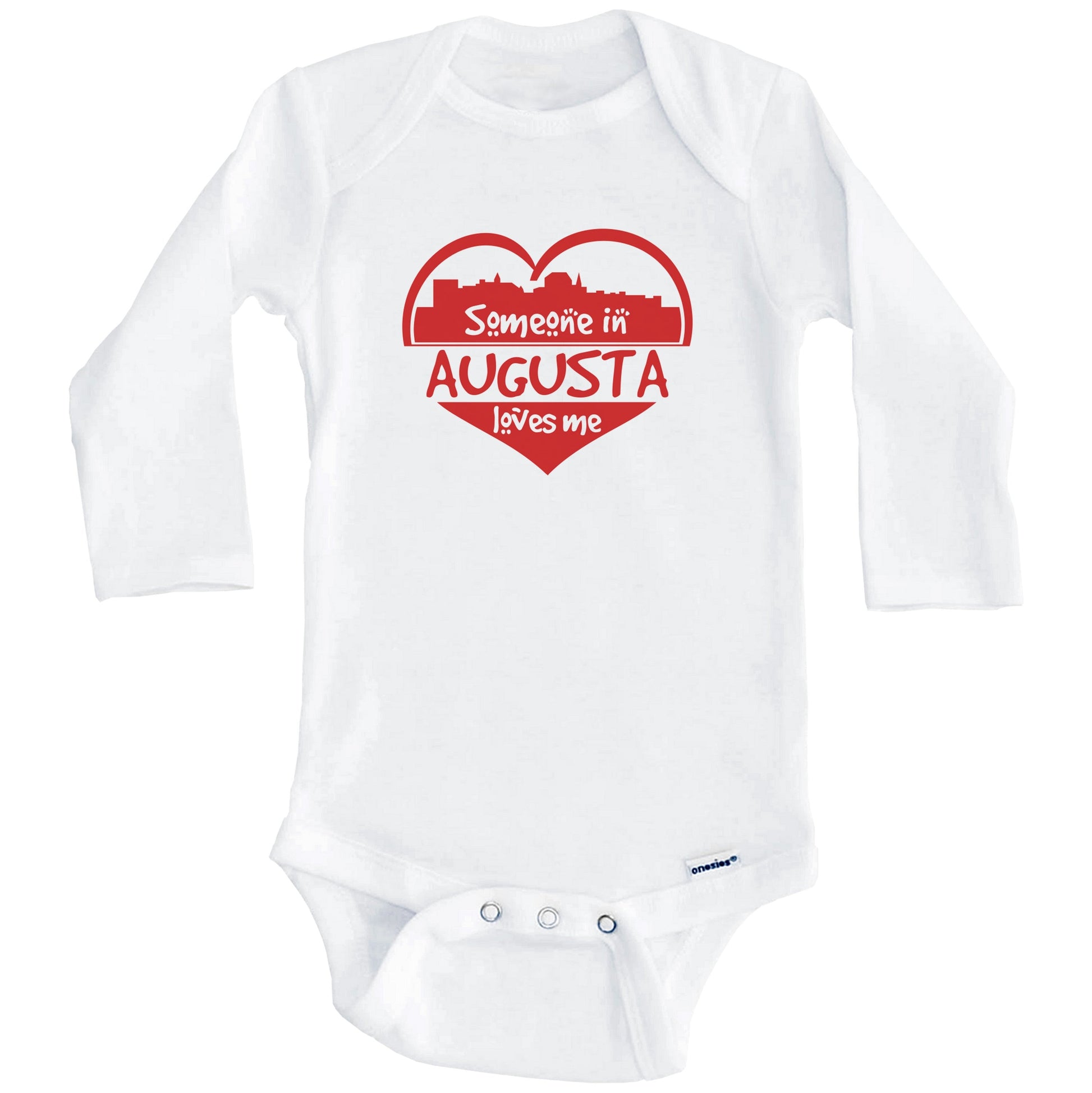 Someone in Augusta Loves Me Augusta Maine Skyline Heart Baby Onesie (Long Sleeves)