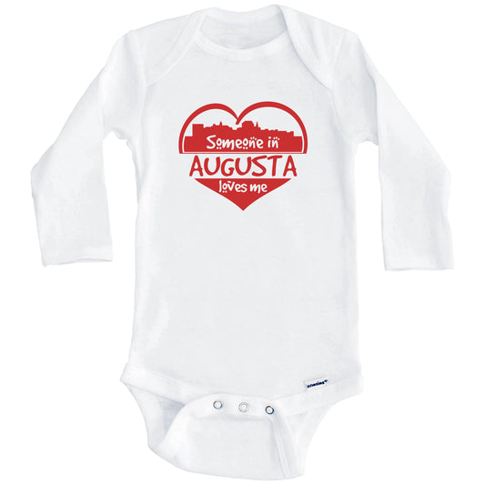 Someone in Augusta Loves Me Augusta Maine Skyline Heart Baby Onesie (Long Sleeves)