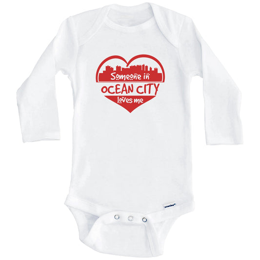 Someone in Ocean City Loves Me Ocean City Maryland Skyline Heart Baby Onesie (Long Sleeves)