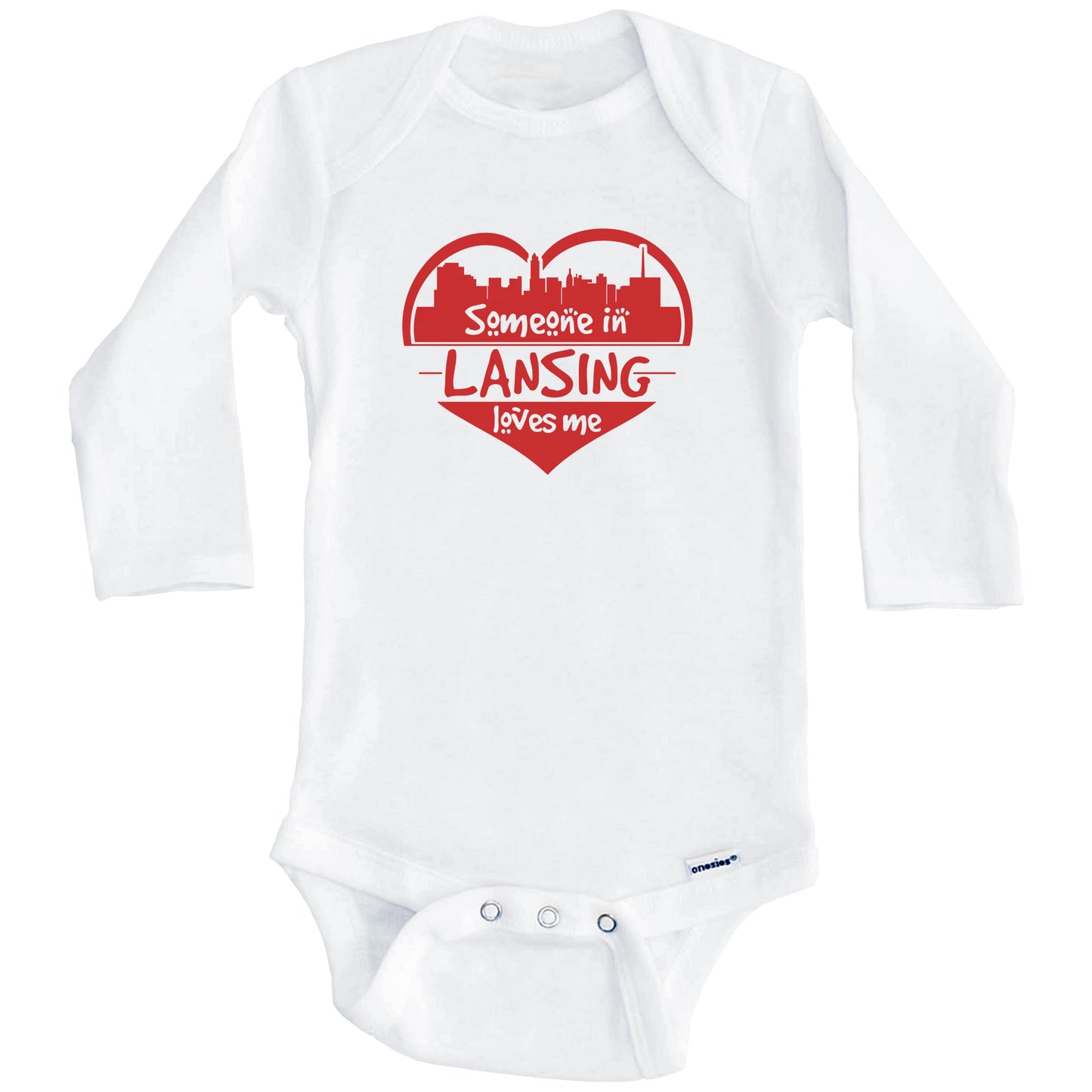 Someone in Lansing Loves Me Lansing Michigan Skyline Heart Baby Onesie (Long Sleeves)