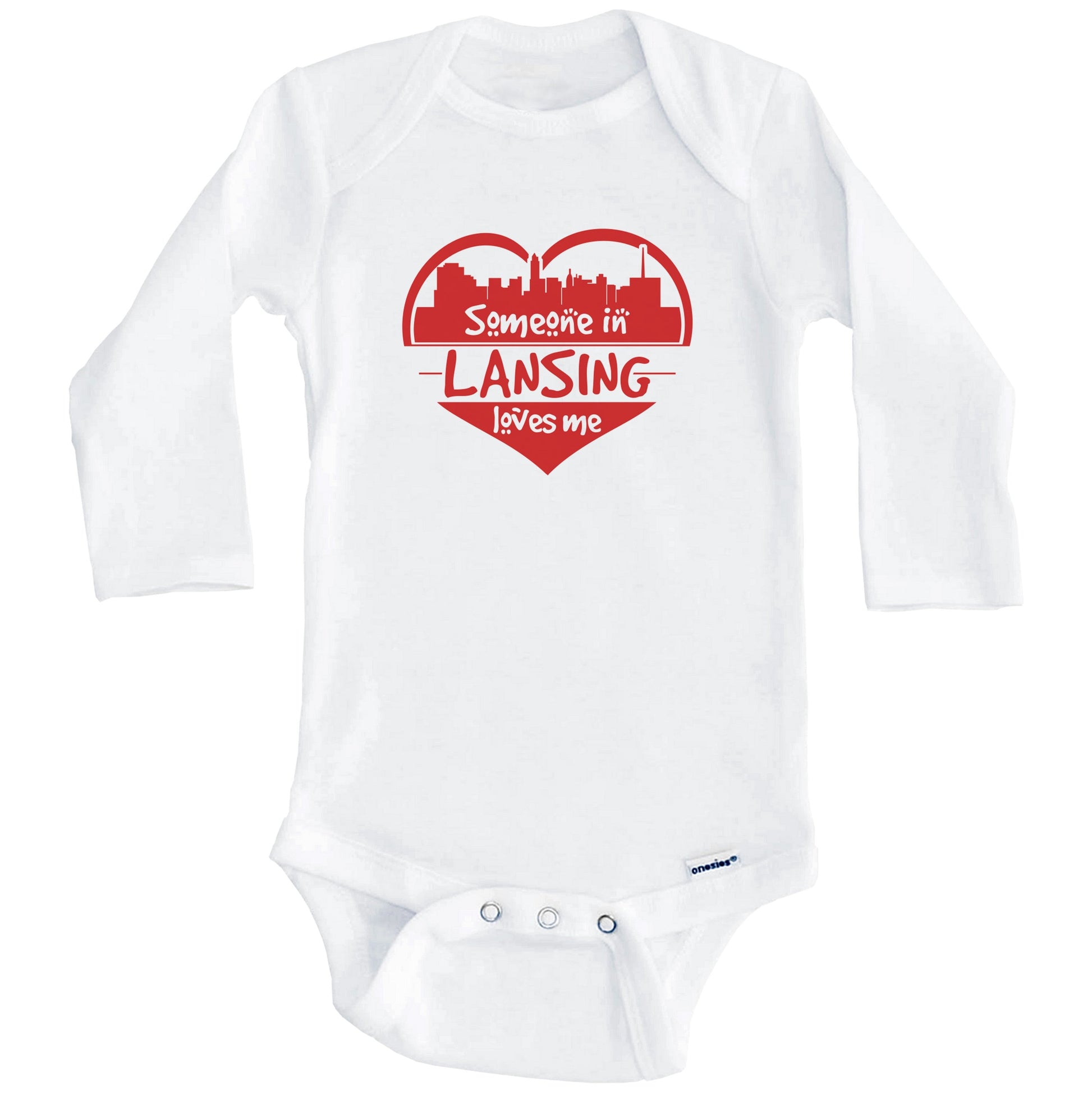 Someone in Lansing Loves Me Lansing Michigan Skyline Heart Baby Onesie (Long Sleeves)