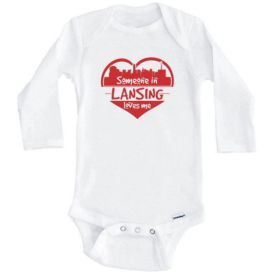 Someone in Lansing Loves Me Lansing Michigan Skyline Heart Baby Onesie (Long Sleeves)