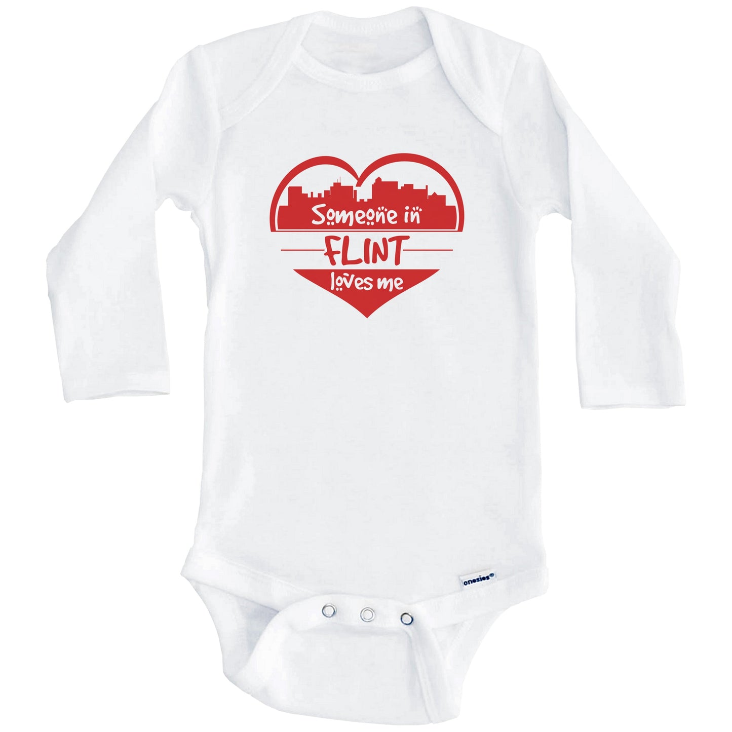 Someone in Flint Loves Me Flint Michigan Skyline Heart Baby Onesie (Long Sleeves)