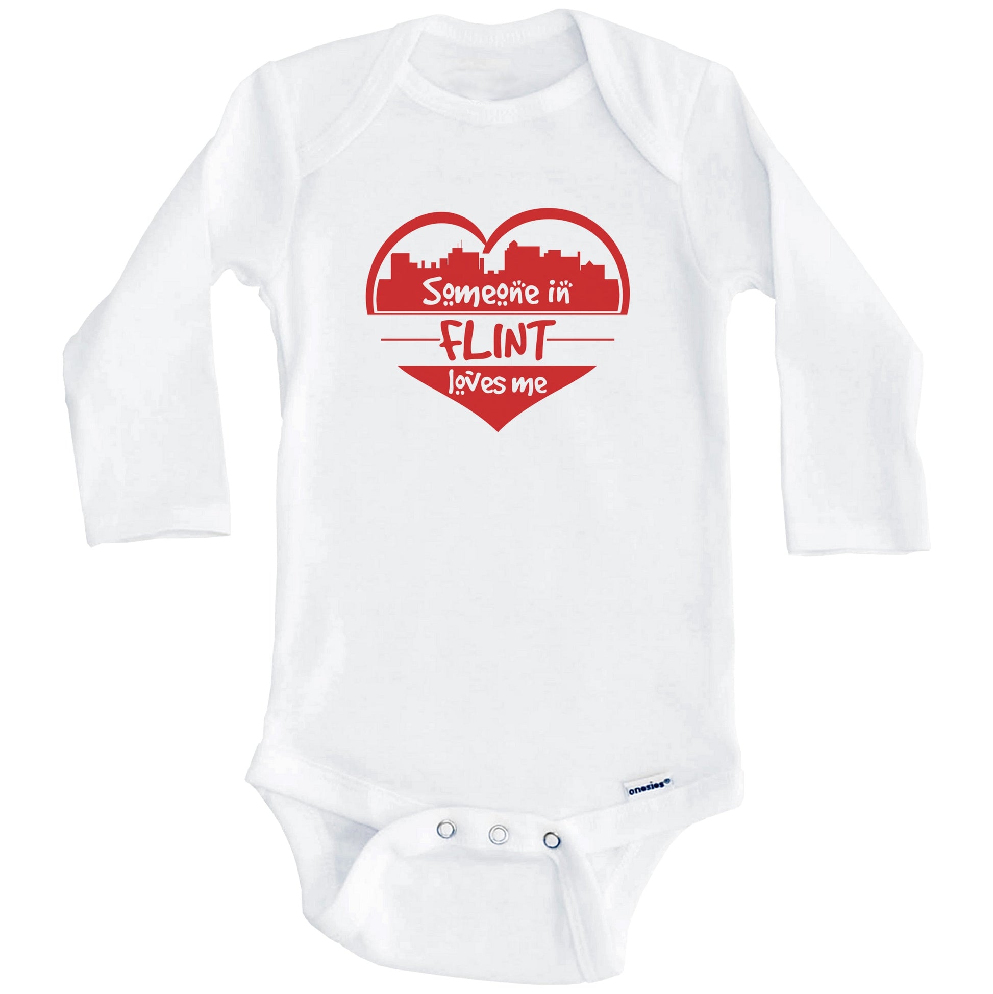 Someone in Flint Loves Me Flint Michigan Skyline Heart Baby Onesie (Long Sleeves)