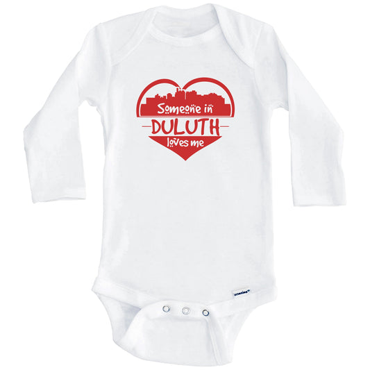 Someone in Duluth Loves Me Duluth Minnesota Skyline Heart Baby Onesie (Long Sleeves)