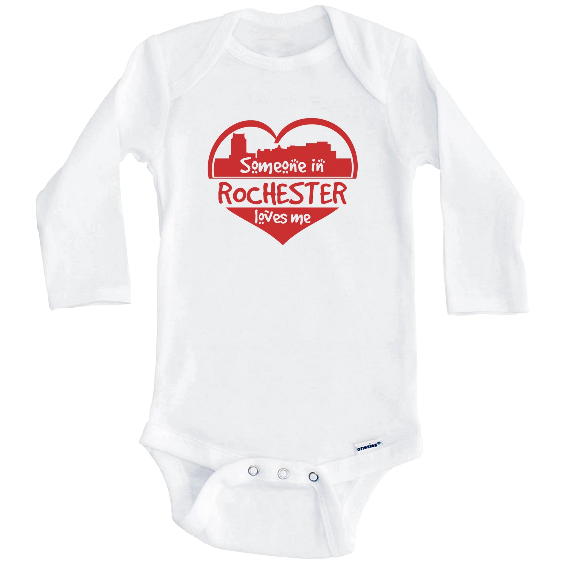 Someone in Rochester Loves Me Rochester Minnesota Skyline Heart Baby Onesie (Long Sleeves)