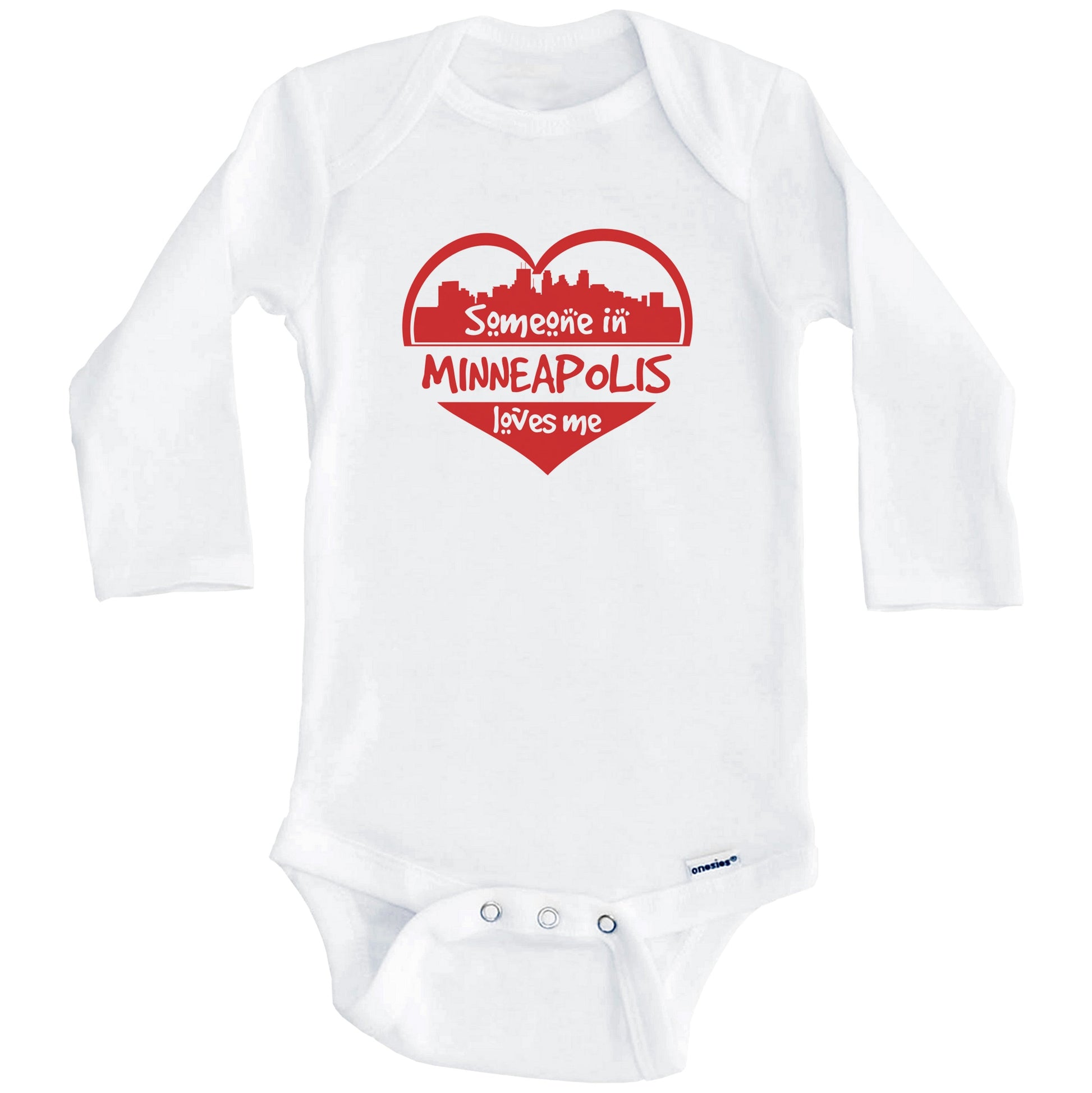 Someone in Minneapolis Loves Me Minneapolis Minnesota Skyline Heart Baby Onesie (Long Sleeves)