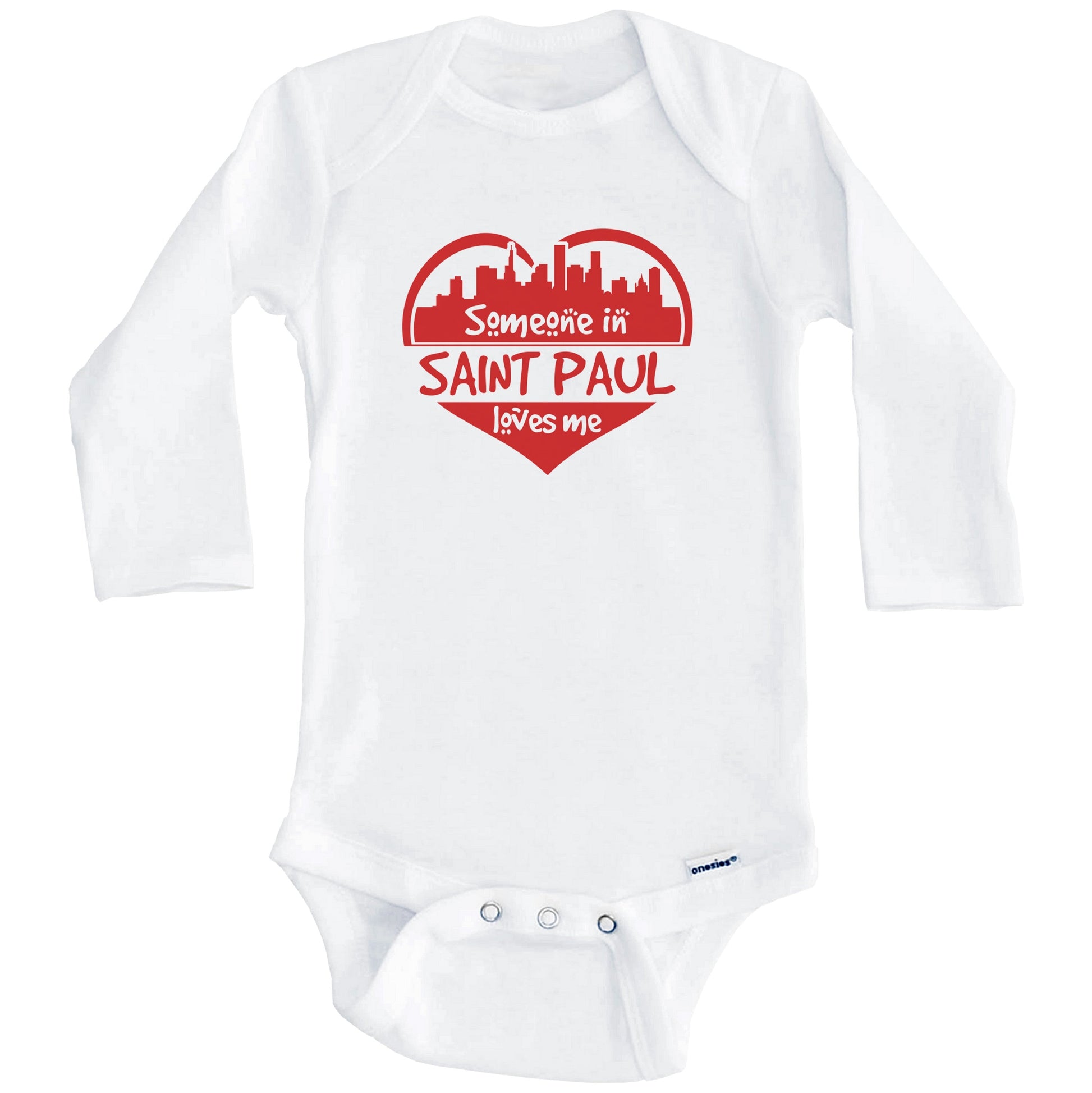 Someone in Saint Paul Loves Me Saint Paul Minnesota Skyline Heart Baby Onesie (Long Sleeves)