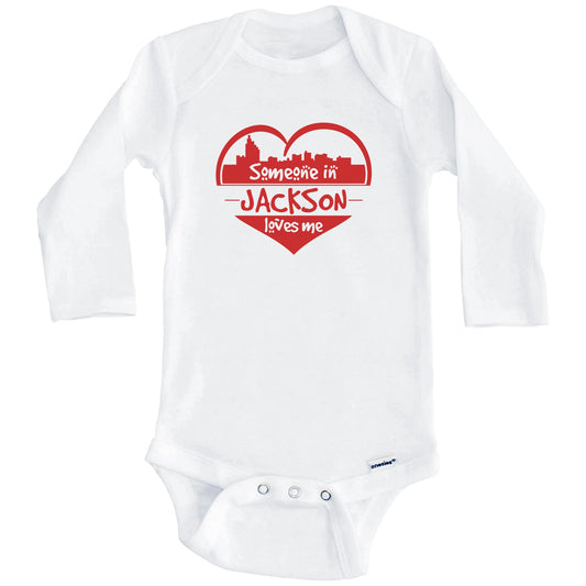 Someone in Jackson Loves Me Jackson Mississippi Skyline Heart Baby Onesie (Long Sleeves)