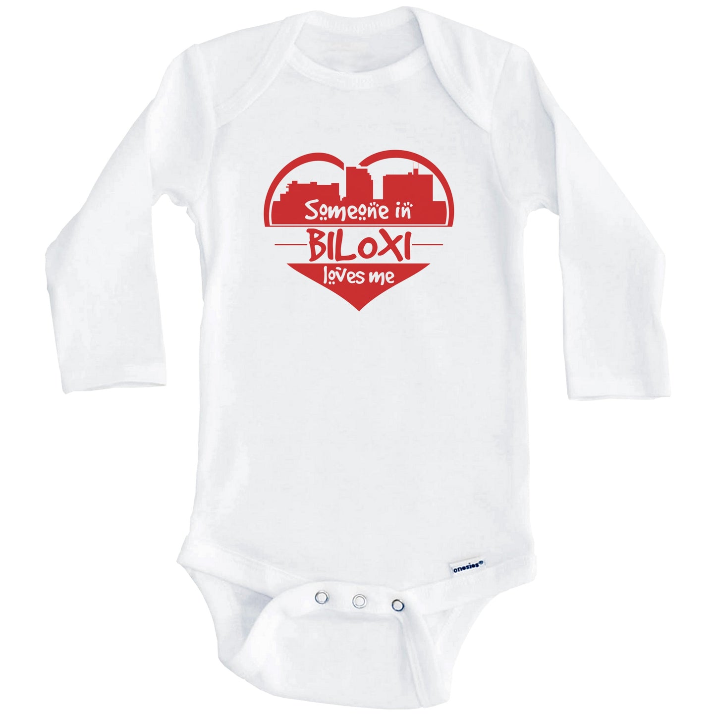 Someone in Biloxi Loves Me Biloxi Mississippi Skyline Heart Baby Onesie (Long Sleeves)