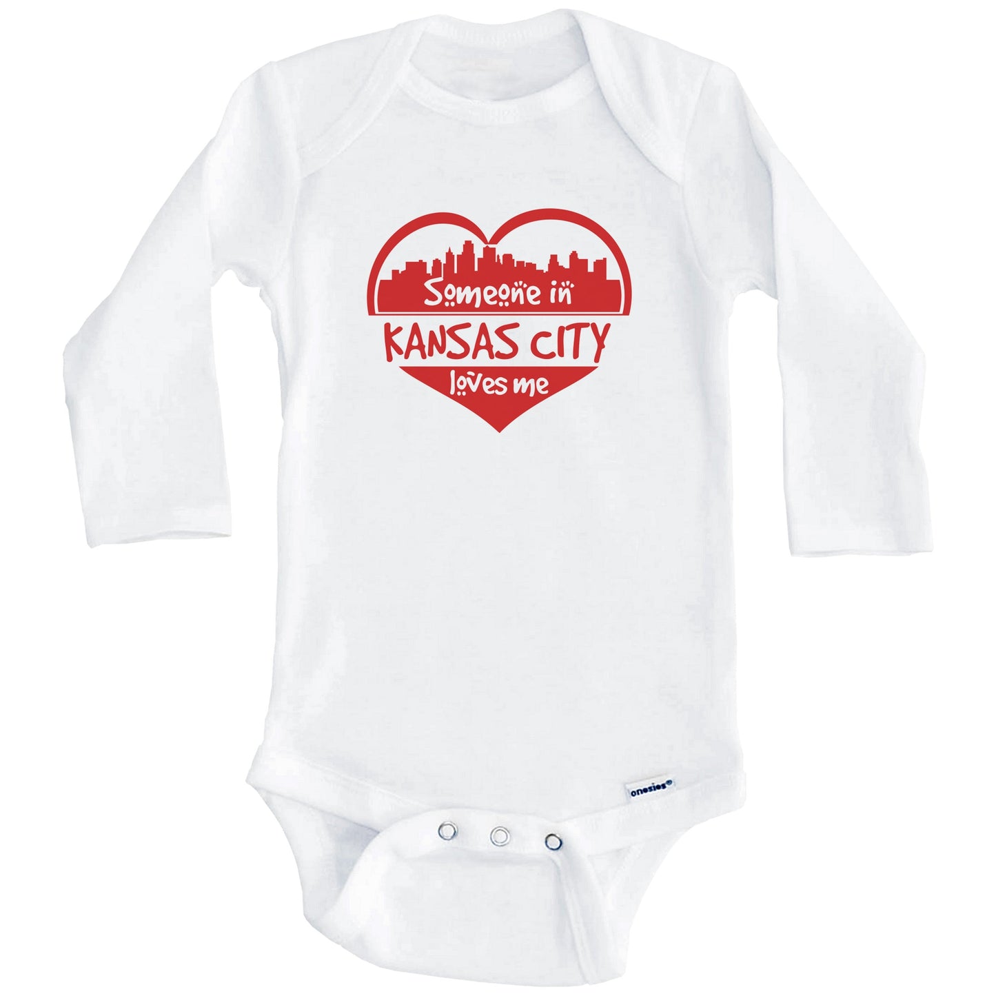 Someone in Kansas City Loves Me Kansas City Missouri Skyline Heart Baby Onesie (Long Sleeves)