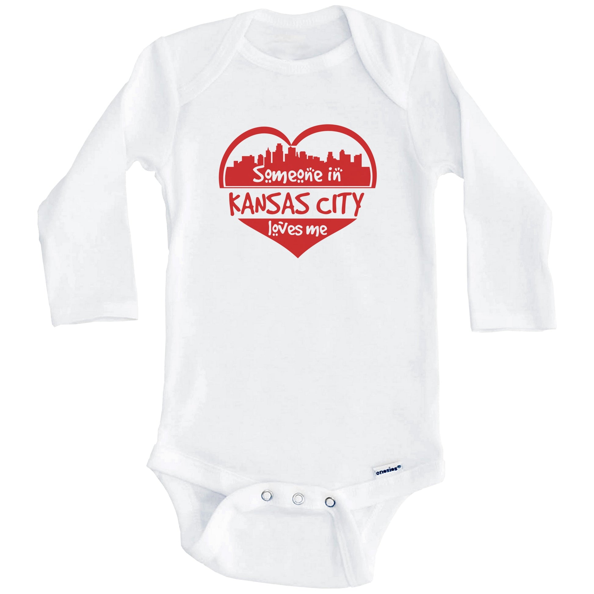 Someone in Kansas City Loves Me Kansas City Missouri Skyline Heart Baby Onesie (Long Sleeves)
