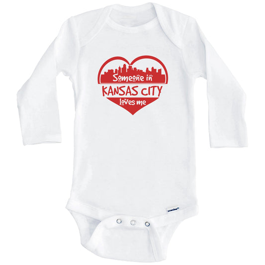 Someone in Kansas City Loves Me Kansas City Missouri Skyline Heart Baby Onesie (Long Sleeves)