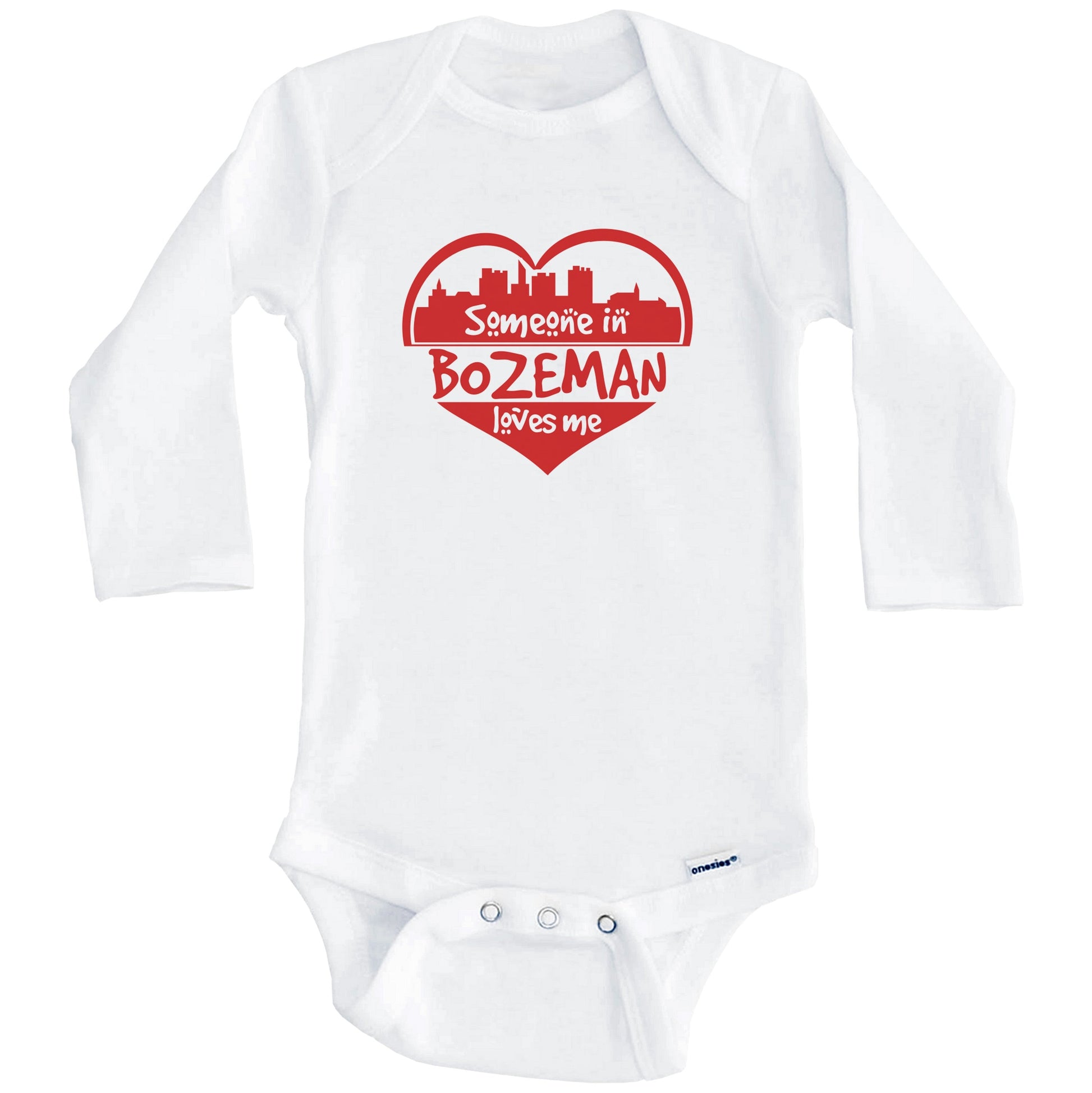 Someone in Bozeman Loves Me Bozeman Montana Skyline Heart Baby Onesie (Long Sleeves)