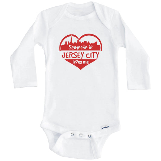 Someone in Jersey City Loves Me Jersey City New Jersey Skyline Heart Baby Onesie (Long Sleeves)