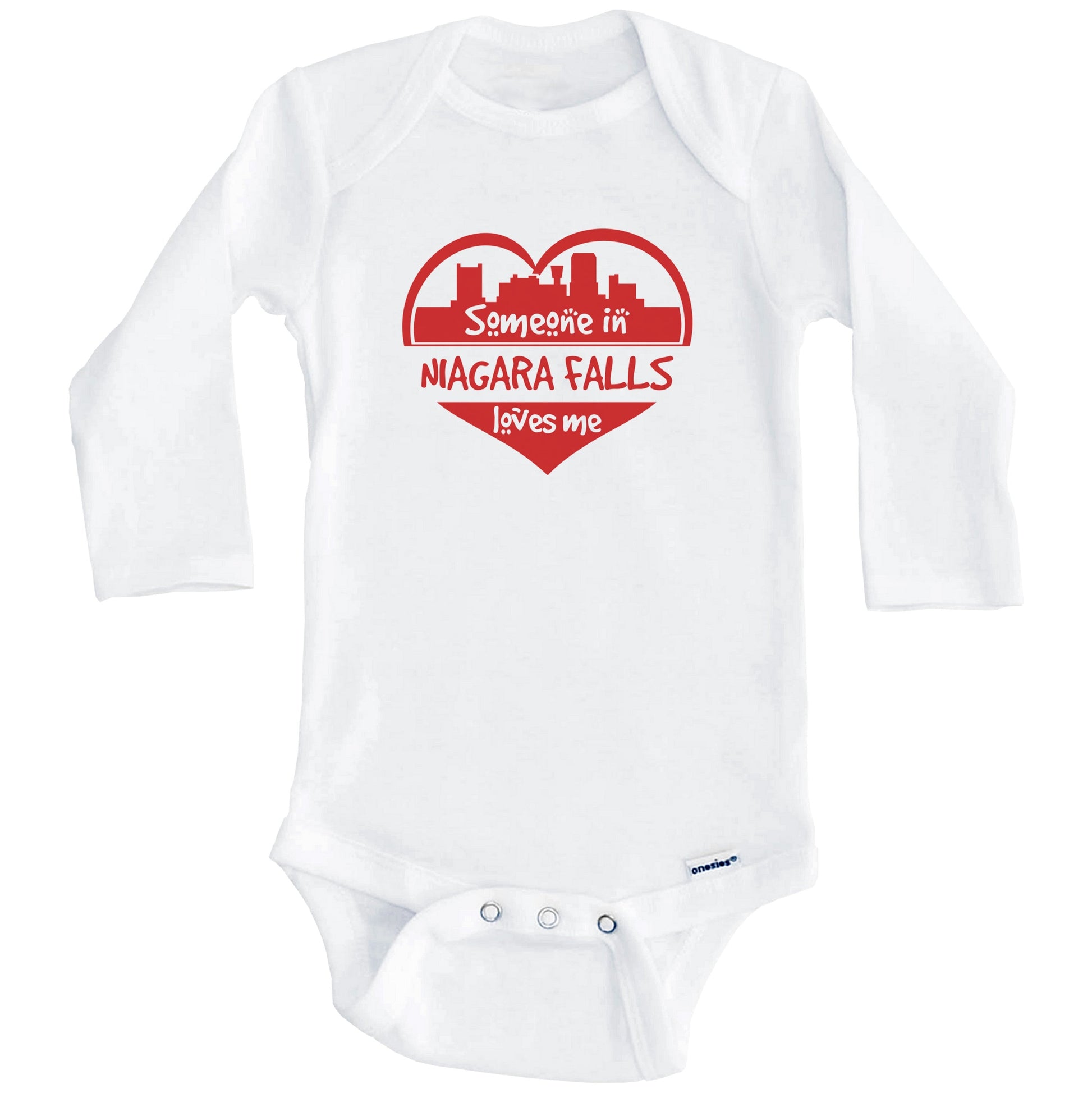 Someone in Niagara Falls Loves Me Niagara Falls New York Skyline Heart Baby Onesie (Long Sleeves)