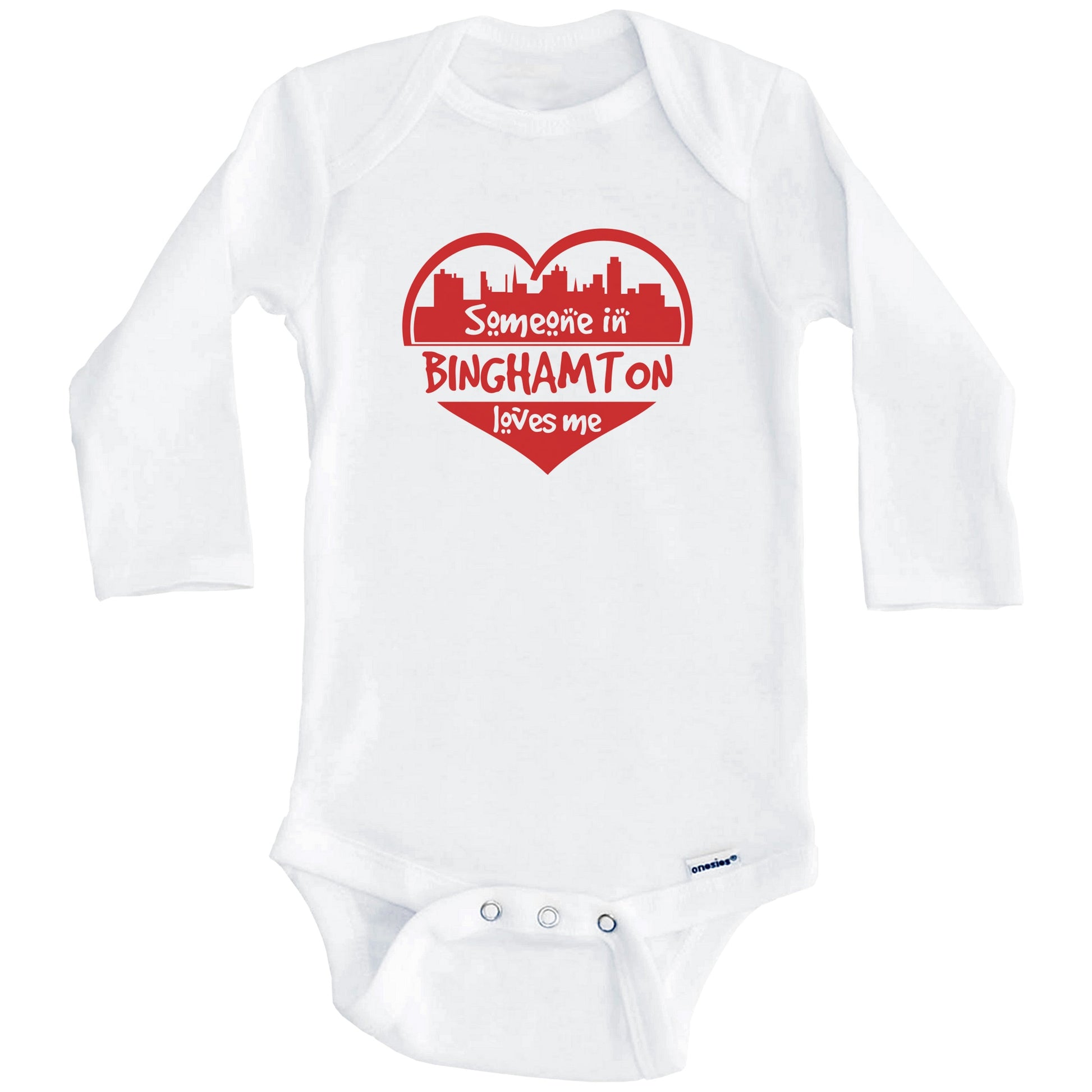 Someone in Binghamton Loves Me Binghamton New York Skyline Heart Baby Onesie (Long Sleeves)