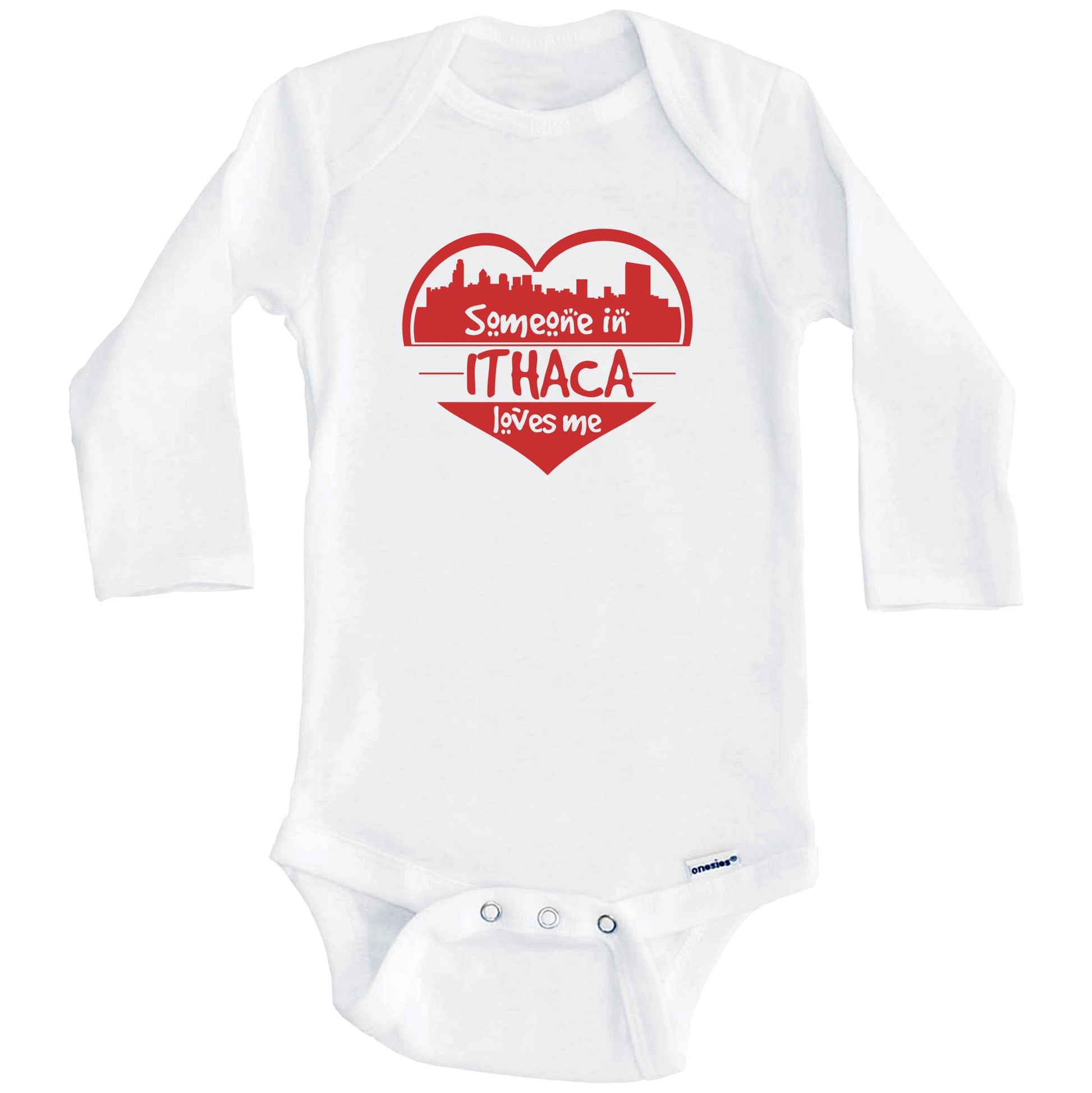 Someone in Ithaca Loves Me Ithaca New York Skyline Heart Baby Onesie (Long Sleeves)