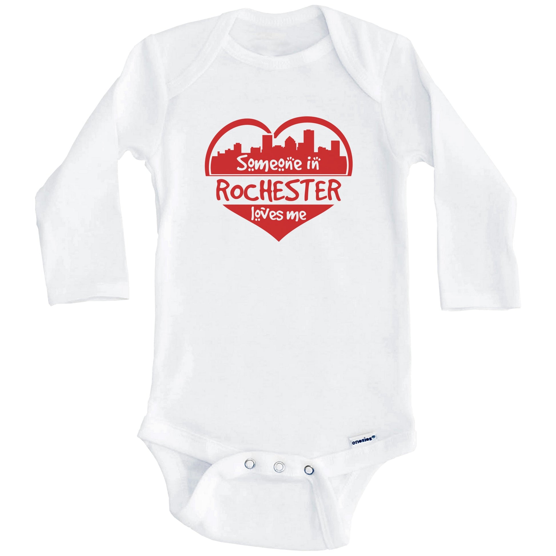 Someone in Rochester Loves Me Rochester New York Skyline Heart Baby Onesie (Long Sleeves)